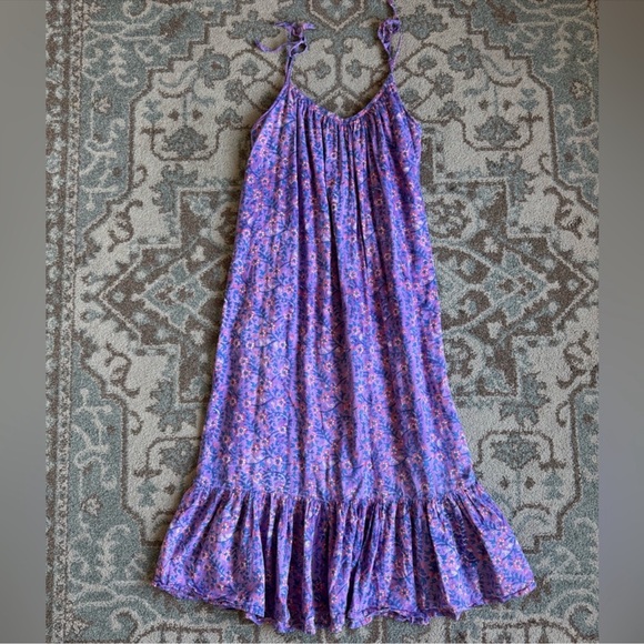 Emerson Fry India Sundress Violet Wildflower Tie Straps Size M L Tiered Maxi - Picture 3 of 10
